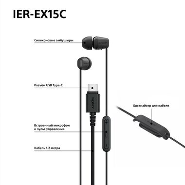 SONY IER-EX15C НАУШНИКИ С USB TYPE-C, ЧЁРНЫЕ купить в официальном интернет-магазине Sony в Москве
