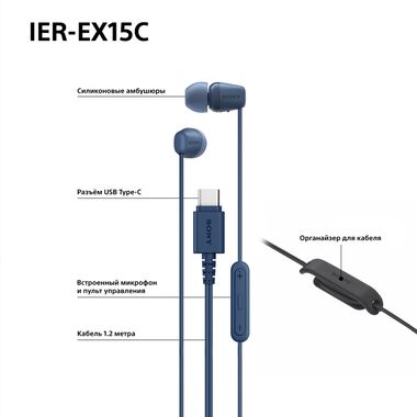SONY IER-EX15C НАУШНИКИ С USB TYPE-C, СИНИЕ купить в официальном интернет-магазине Sony в Москве