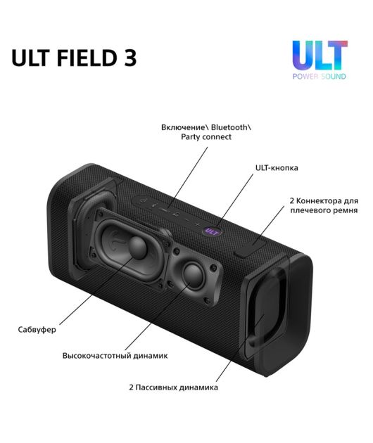 SONY ULT FIELD 3 (SRS-ULT30) БЕСПРОВОДНАЯ КОЛОНКА 40 ВТ, ЧЁРНАЯ купить в официальном интернет-магазине Sony в Москве