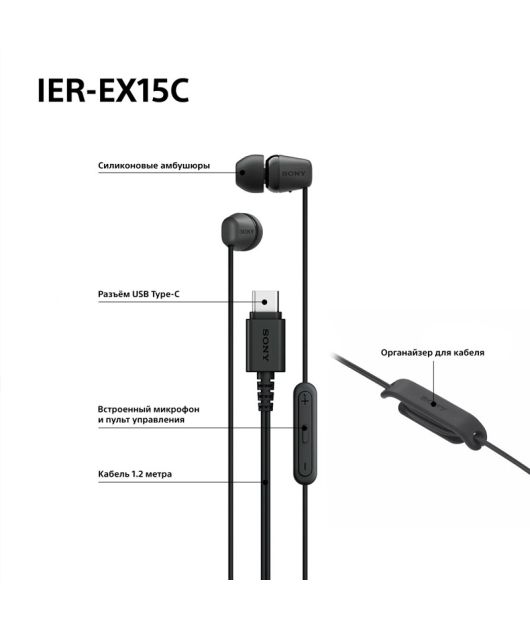SONY IER-EX15C НАУШНИКИ С USB TYPE-C, ЧЁРНЫЕ купить в официальном интернет-магазине Sony в Москве